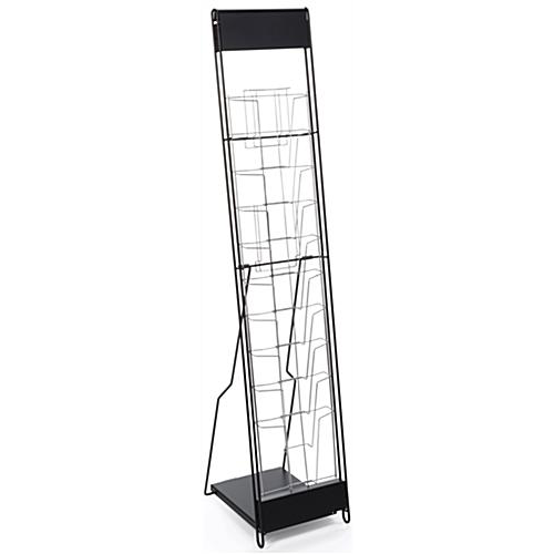 10-Tiered Metal Wire Magazine Floor Stand, 8.5"w, Portable - Black